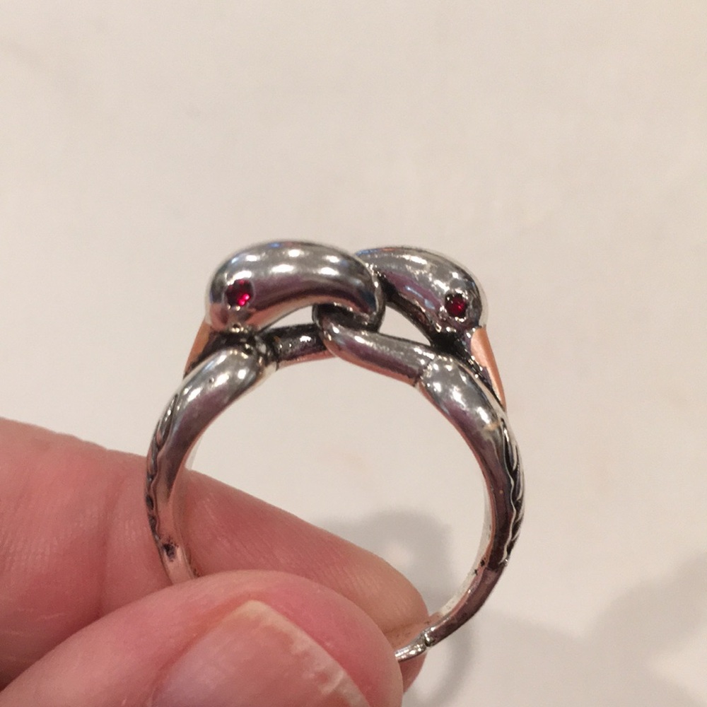 Silver Crane Bird Ring with Red Eyes - Picture 4 of 9